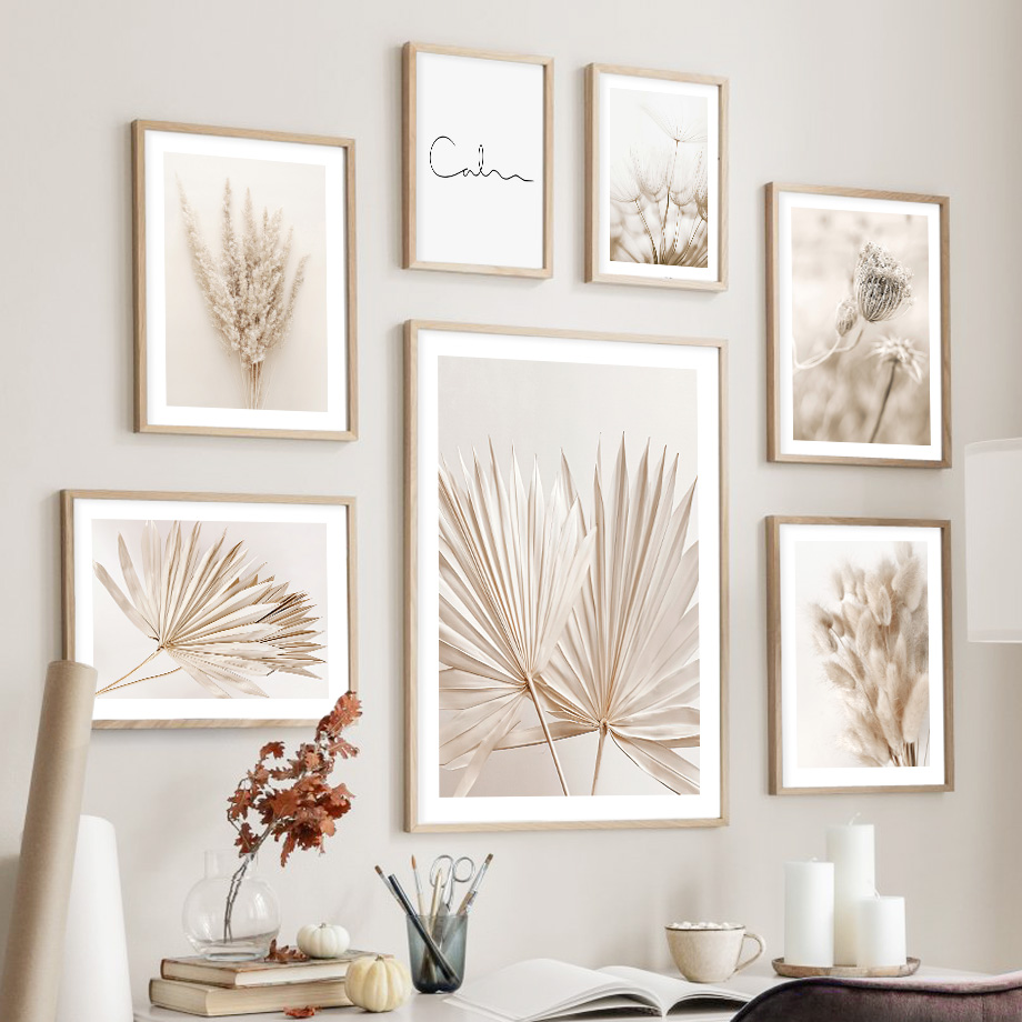 Palm Leaf Dried - Neutral Beige Boho Wall Art Mural