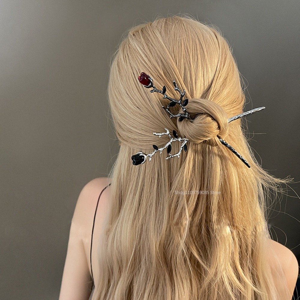 Flower Supply - Vintage Metal Red Rose Flower Hairpins