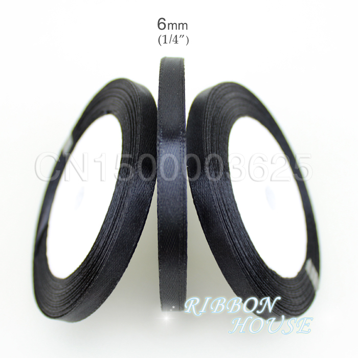 (25 Yards/Roll) 1/4' (6mm) Bla - Ribbon Wired Satin 评论和价格