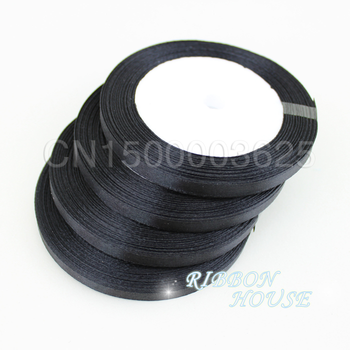 (25 Yards/Roll) 1/4' (6mm) Bla - Ribbon Wired Satin 评论和价格