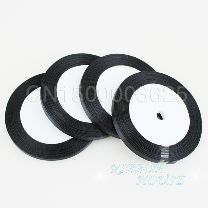 (25 Yards/Roll) 1/4' (6mm) Bla - Ribbon Wired Satin 评论和价格